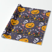 Niedliche Halloween-Skulls, Katzen & Kürbis lächel Geschenkpapier (Ungerollt)