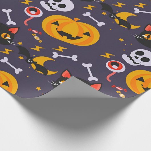 Niedliche Halloween-Skulls, Katzen & Kürbis lächel Geschenkpapier (Ecke)