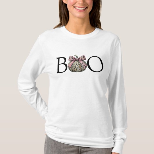 Niedliche Halloween Snake Skin Boo Pumpkin Pink Bo T-Shirt (Vorderseite)