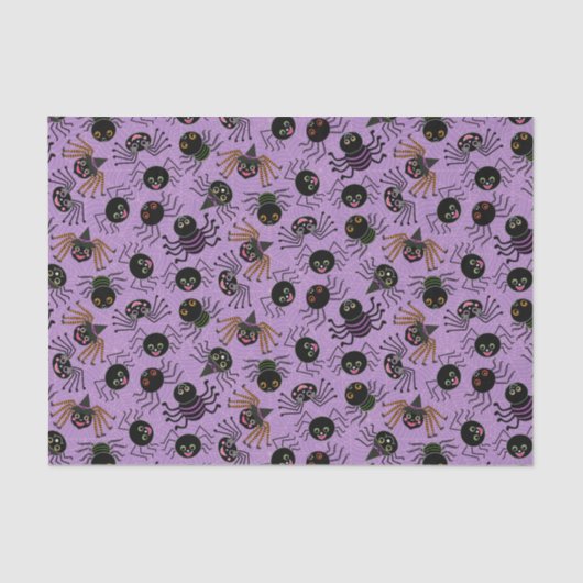 Niedliche Halloween-Spinnen auf Lila Seidenpapier (Vorderseite)