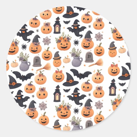 Niedliche Halloween-Sticker - Kürbis, Geist Runder Aufkleber (Vorderseite)