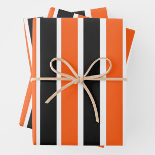 Niedliche Halloween-Streifen in Orange und Schwarz Geschenkpapier Set