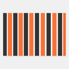 Niedliche Halloween-Streifen in Orange und Schwarz Geschenkpapier Set