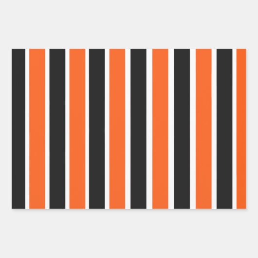 Niedliche Halloween-Streifen in Orange und Schwarz Geschenkpapier Set (Vorderseite)