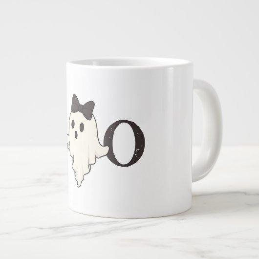 Niedliche Halloween-Tasse - "Boo"-Geist mit Bow Jumbo-Tasse (Vorderseite Rechts)