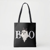 Niedliche Halloween Tote Bag - "Boo" Geist mit Bow Tasche (Vorderseite)