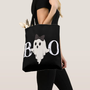 Niedliche Halloween Tote Bag - "Boo" Geist mit Bow Tasche