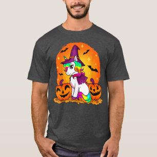 Niedliche Halloween Unicorn Girls Frauen Hexe Hall T-Shirt