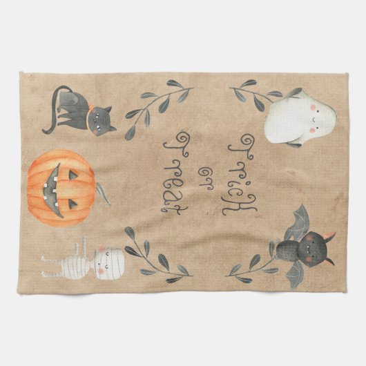 Niedliche Halloween-Zeichen im Wasserfarbenstil Geschirrtuch (Horizontal)