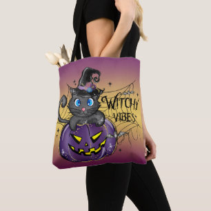 NIEDLICHE HALLOWEWEEN SCHWARZKATZSCHALTER PUMPKIN TASCHE