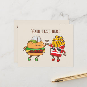 Niedliche Hamburger Pommes Frites fügen Text hinzu Postkarte