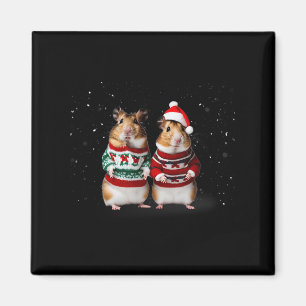 Niedliche Hamster an einem schneebedeckten Weihnac Magnet