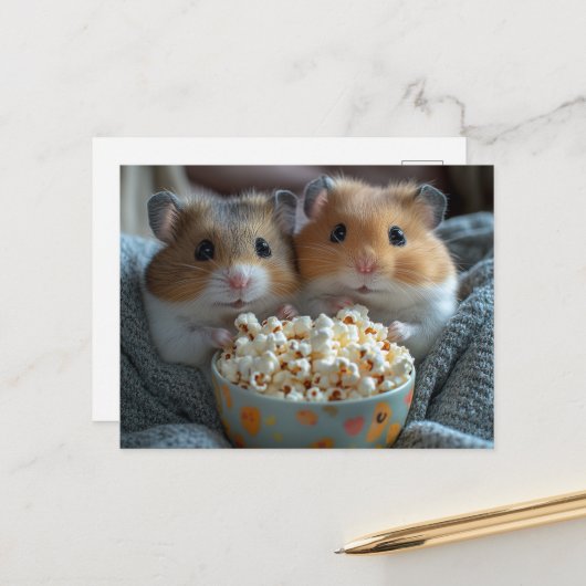 Niedliche Hamster mit Popcorn Postkarte (Vorderseite/Rückseite Beispiel)