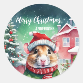 Niedliche Hamsterratte Weihnachtsgeburtsschnee Par Runder Aufkleber