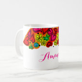 Niedliche Hand Drawn Doodle Hörnchen und Blume Kaffeetasse (Vorderseite Links)