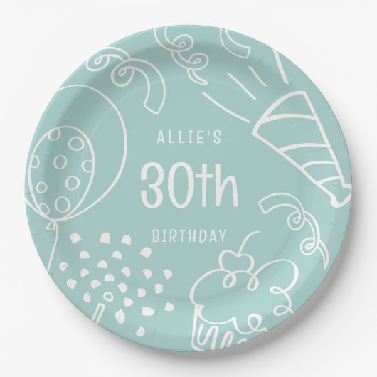 Niedliche Hand gezeichnet Geburtstagsballon Irgend Pappteller (Vorderseite)