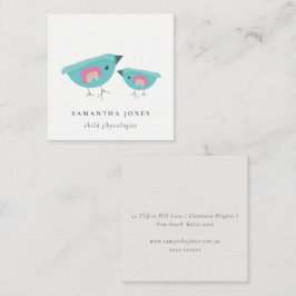 Niedliche Hand gezeichnet Regenbogen Blue Birdy Mo Quadratische Visitenkarte