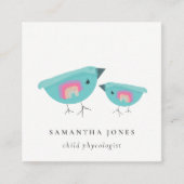 Niedliche Hand gezeichnet Regenbogen Blue Birdy Mo Quadratische Visitenkarte (Vorderseite)