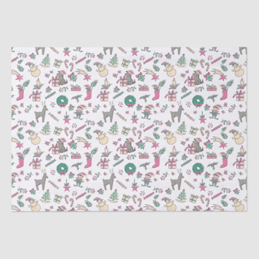 Niedliche Hand gezeichnete Feiertage Doodles Weihn Seidenpapier (Vorderseite)