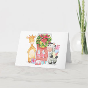 Niedliche Hand gezeichnete Giraffe und Zebra Weihn Feiertagskarte