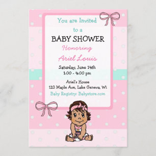 Niedliche Hand gezeichnete Hispanic Baby Girl Baby Einladung