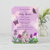 Niedliche Hand gezeichnete Lila Baby Girl Babydusc Einladung (Stehend Vorderseite)