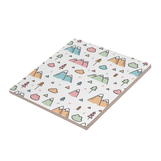 Niedliche Hand gezeichnetes Gebirgsszenen-Muster Fliese (Seite)