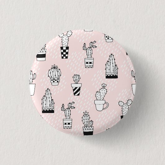Niedliche Hand gezeichnetes Kaktus-Muster Button (Vorderseite)