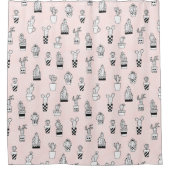 Niedliche Hand gezeichnetes Kaktus-Muster Duschvorhang (Vorderseite)