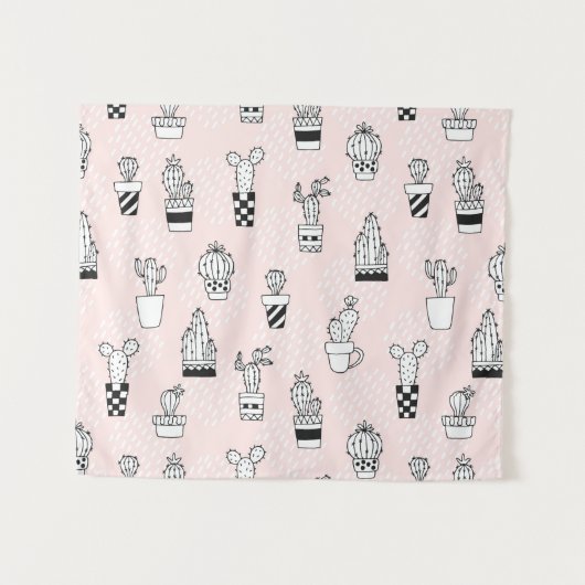 Niedliche Hand gezeichnetes Kaktus-Muster Wandteppich (Vorderseite (Horizontal))