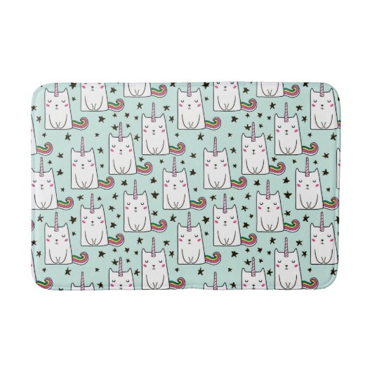Niedliche Hand gezeichnetes Unicorn-Katzen-Muster Badematte (Vorderseite)
