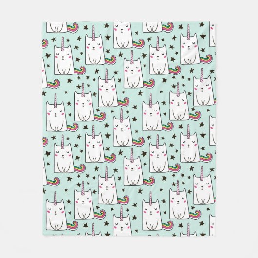 Niedliche Hand gezeichnetes Unicorn-Katzen-Muster Fleecedecke (Vorderseite)