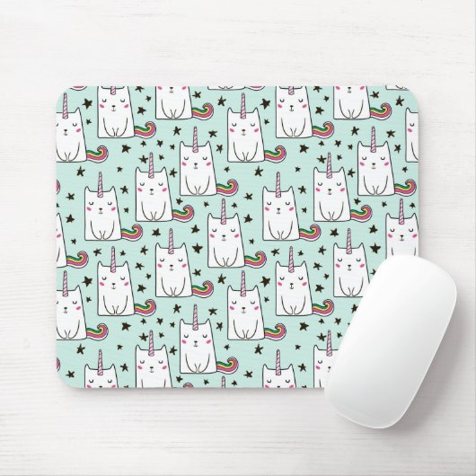 Niedliche Hand gezeichnetes Unicorn-Katzen-Muster Mousepad (Mit Mouse)
