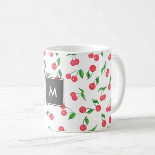 niedliche Hand gezeichnetes Watercolorkirschmuster Kaffeetasse (VorderseiteRechts)
