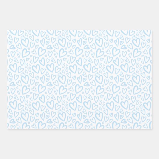 Niedliche Hand gezogen Herz Muster Baby Blue Geschenkpapier Set (Vorderseite 3)