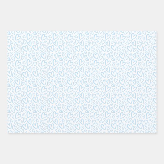 Niedliche Hand gezogen Herz Muster Baby Blue Geschenkpapier Set (Vorderseite)