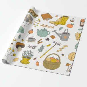 niedliche Hand gezogen Vintage Fall Set Geschenkpapier