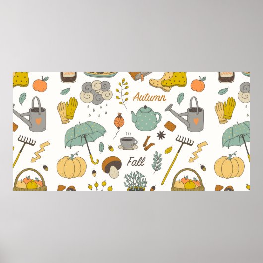 niedliche Hand gezogen Vintage Fall Set Poster (Vorne)