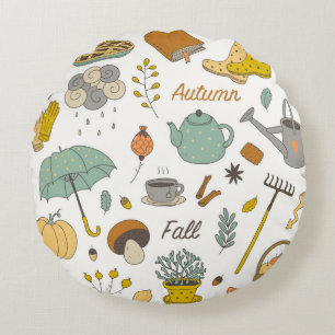 niedliche Hand gezogen Vintage Fall Set Rundes Kissen