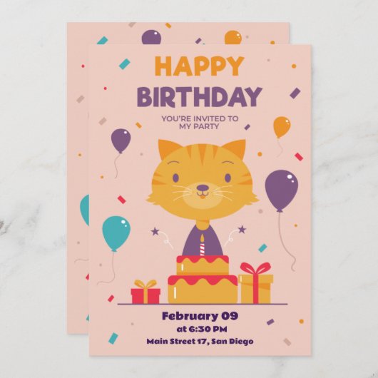 Niedliche Hand Katze Geburtstag Einladungskarte Einladung (Vorne/Hinten)