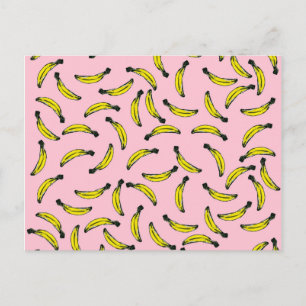 Niedliche handbemalte Wasserfarbbananen und rosa Postkarte