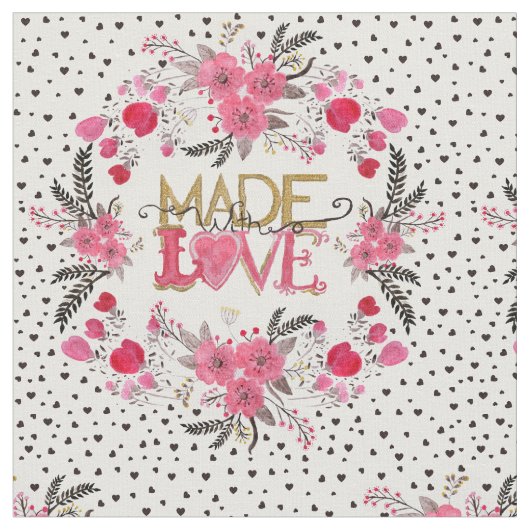 Niedliche Handfarbe "Made with Liebe" Stoff (Nahaufnahme)