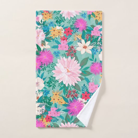 Niedliche Handfarbe Pink & Mint Handfarbe Blumende Badhandtuch Set (Handtuch)