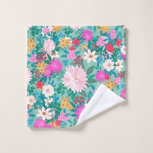 Niedliche Handfarbe Pink & Mint Handfarbe Blumende Badhandtuch Set (Waschlappen)