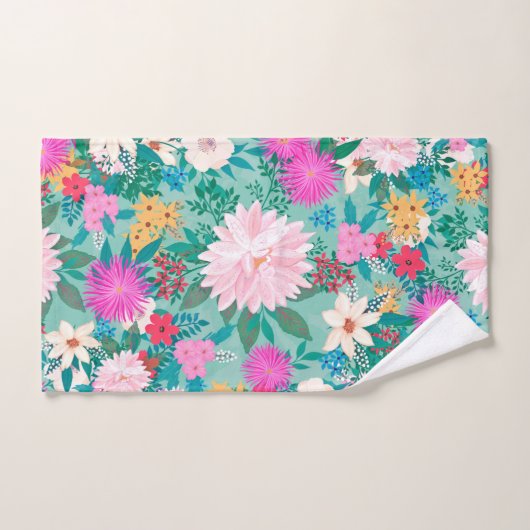 Niedliche Handfarbe Pink & Mint Handfarbe Blumende Badhandtuch Set (Handtuch)