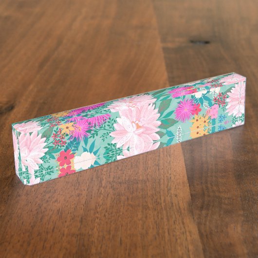 Niedliche Handfarbe Pink & Mint Handfarbe Blumende Namensplakette (Seite)