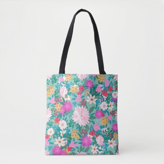 Niedliche Handfarbe Pink & Mint Handfarbe Blumende Tasche (Vorderseite)