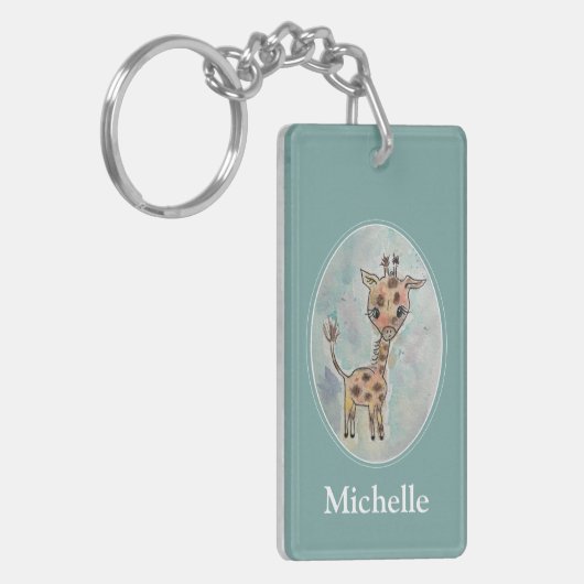 Niedliche handgemalte Giraffe Personalisiert Schlüsselanhänger (Vorderseite links)