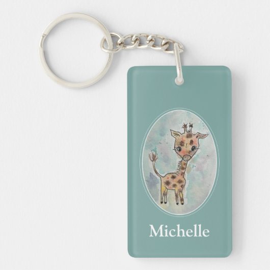 Niedliche handgemalte Giraffe Personalisiert Schlüsselanhänger (Vorderseite)