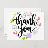Niedliche handgeschriebene Blumentypografie Danke Postkarte (Vorne/Hinten)